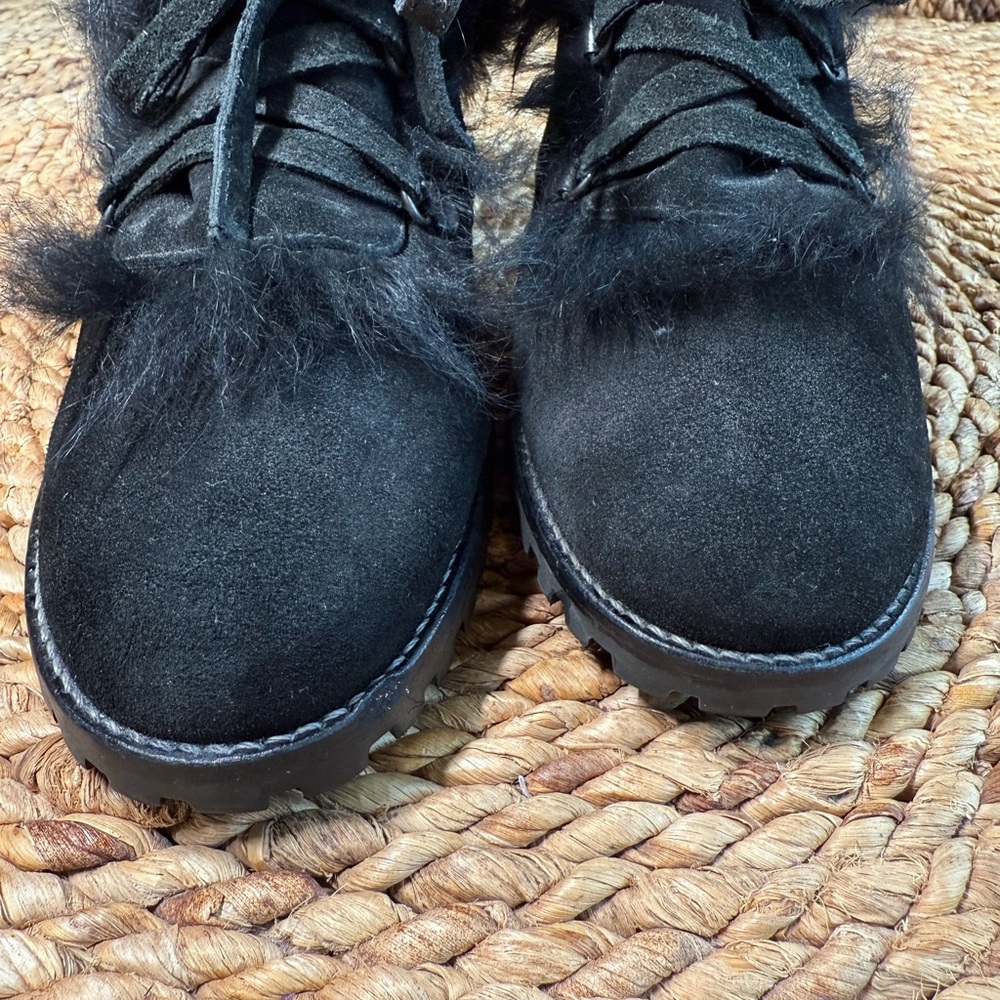 Coach Elegant Black Suede Mules Kristy 10 B Fur-Trimmed Women's Slip On Heels - Picture 3 of 10